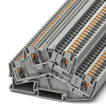 Phoenix Contact Multi-Level - Desk Design Terminal Block; PTTBS 4 ; 24A; 600V; 2-Level; #24 - #10; Push-In Connection; Gray